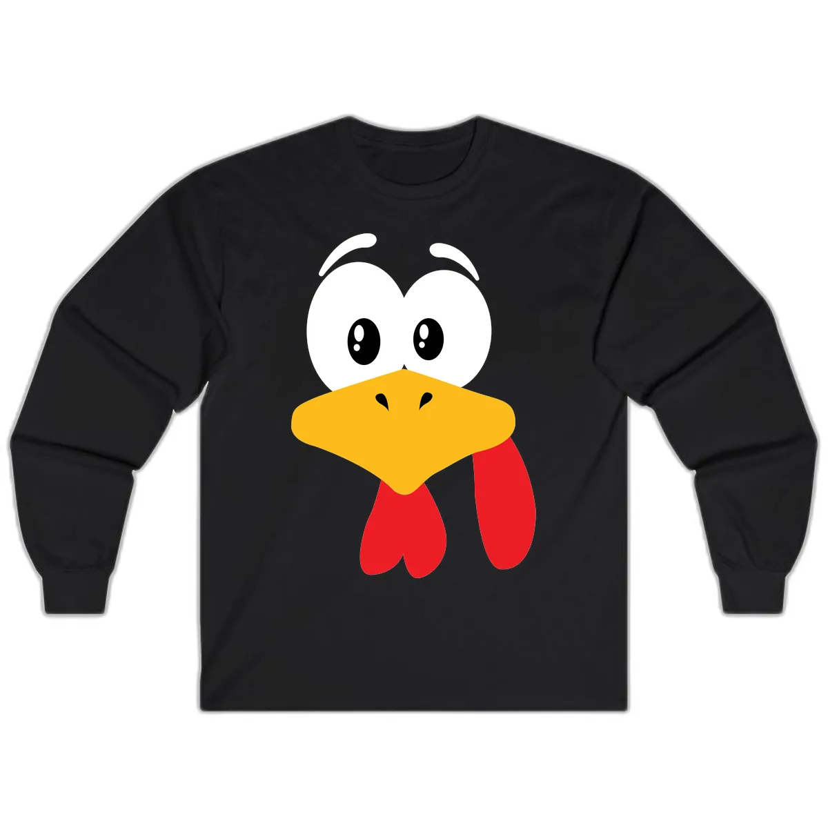Funny Cartoon Turkey Face Design Long Sleeve in Black