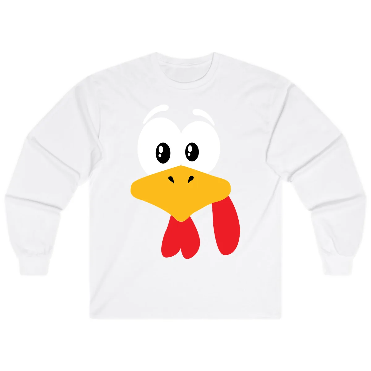 Funny Cartoon Turkey Face Design Long Sleeve in White