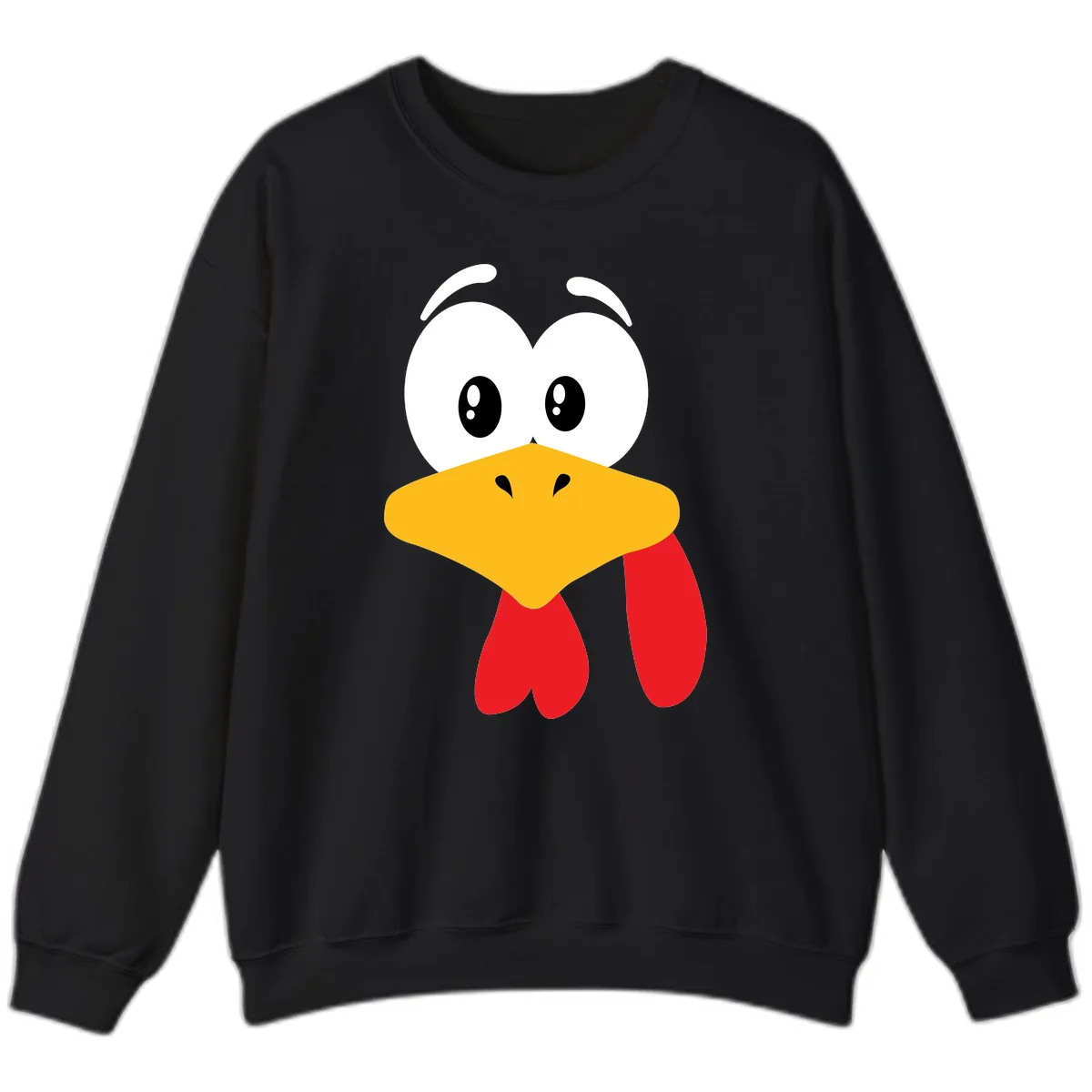 Funny Cartoon Turkey Face Design Sweatshirt in Black