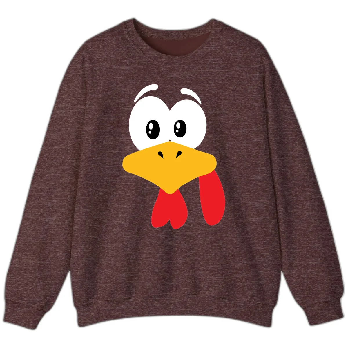 Funny Cartoon Turkey Face Design Sweatshirt in Heather Sport Dark Maroon
