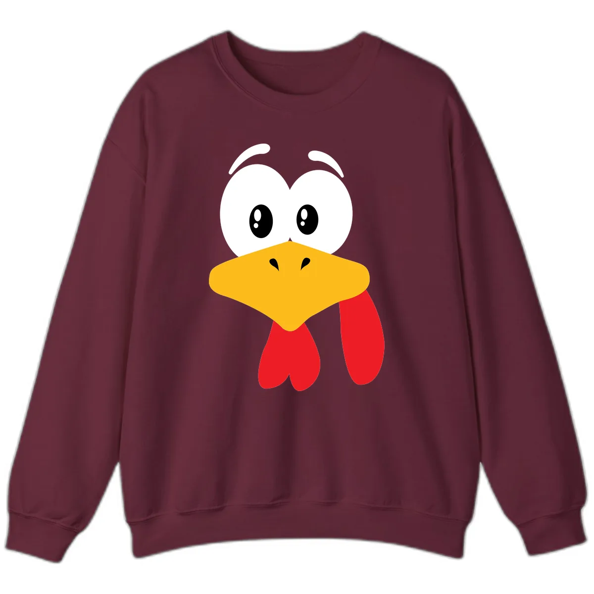 Funny Cartoon Turkey Face Design Sweatshirt in Maroon