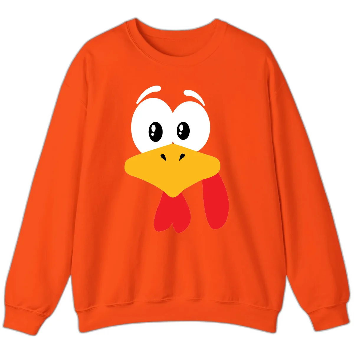 Funny Cartoon Turkey Face Design Sweatshirt in Orange