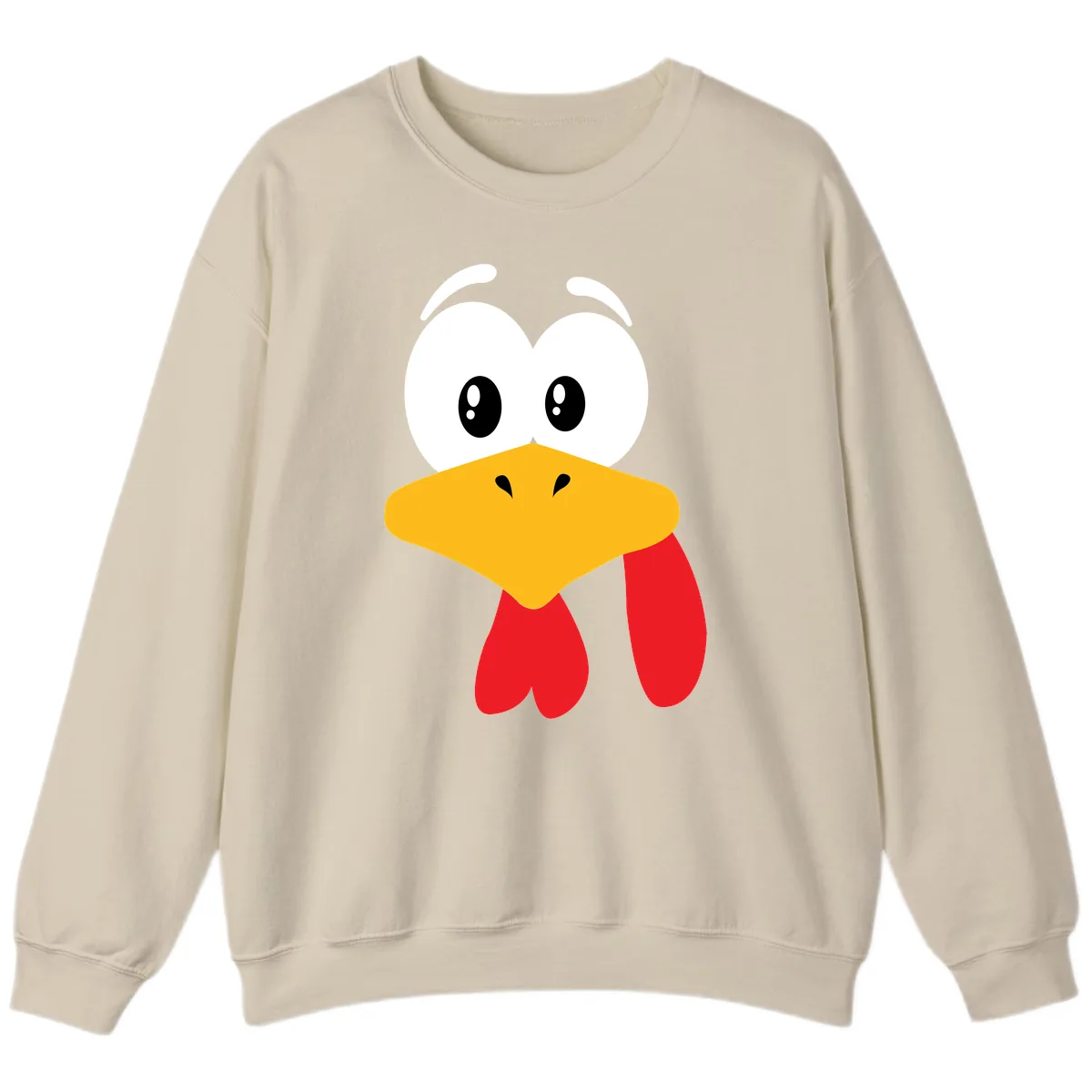 Funny Cartoon Turkey Face Design Sweatshirt in Sand