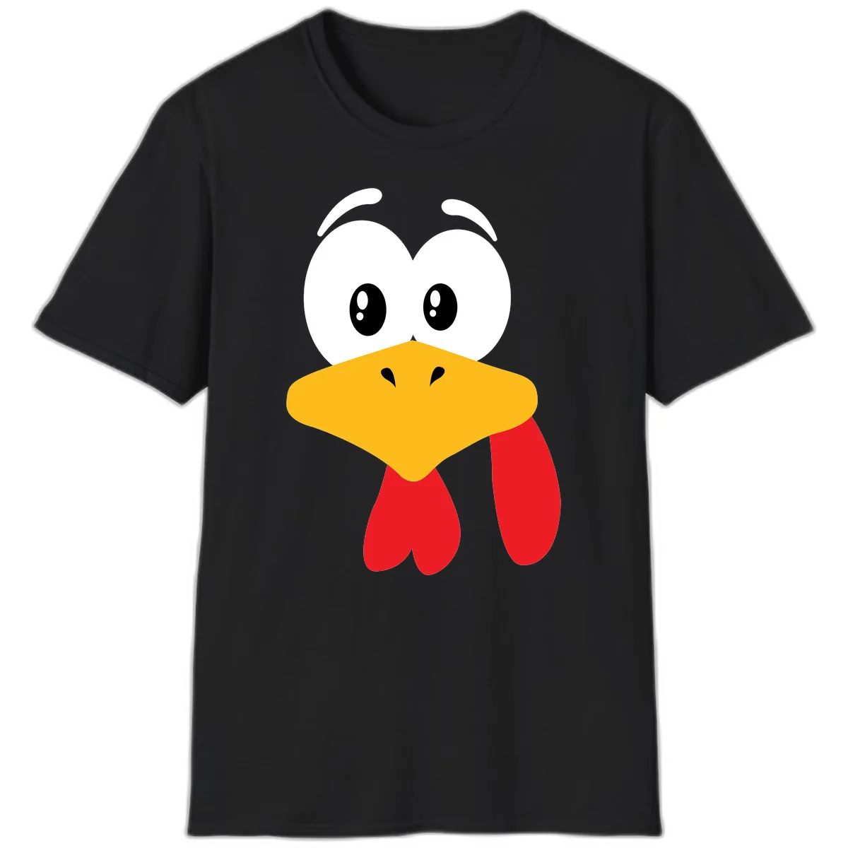 Funny Cartoon Turkey Face Design T-Shirt in Black