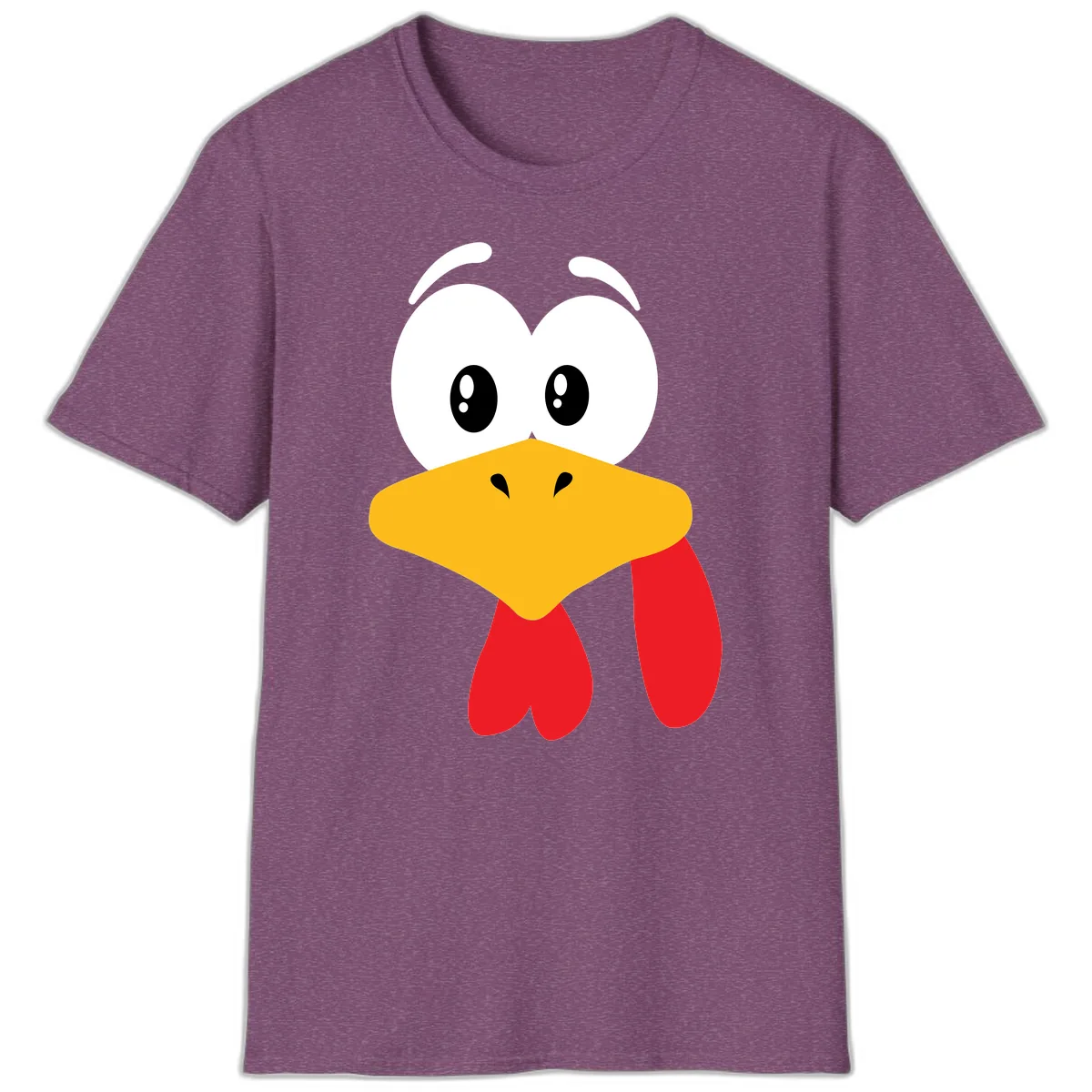 Funny Cartoon Turkey Face Design T-Shirt in Heather Maroon