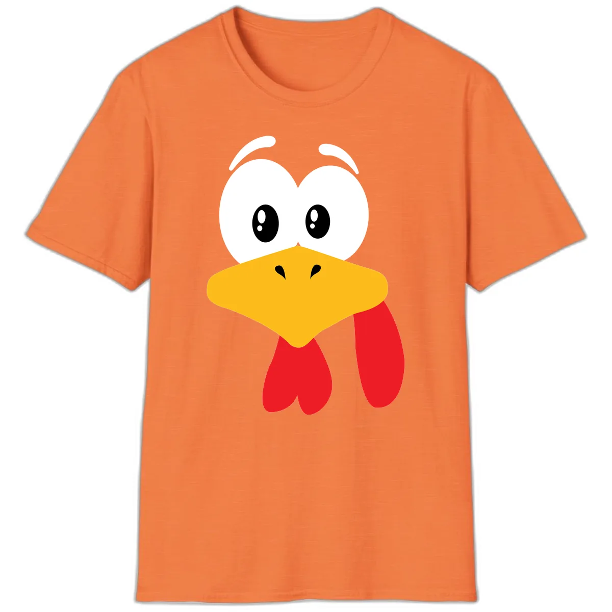 Funny Cartoon Turkey Face Design T-Shirt in Heather Orange