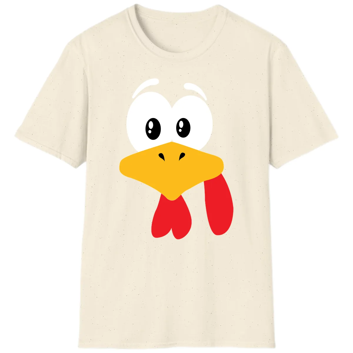 Funny Cartoon Turkey Face Design T-Shirt in Natural
