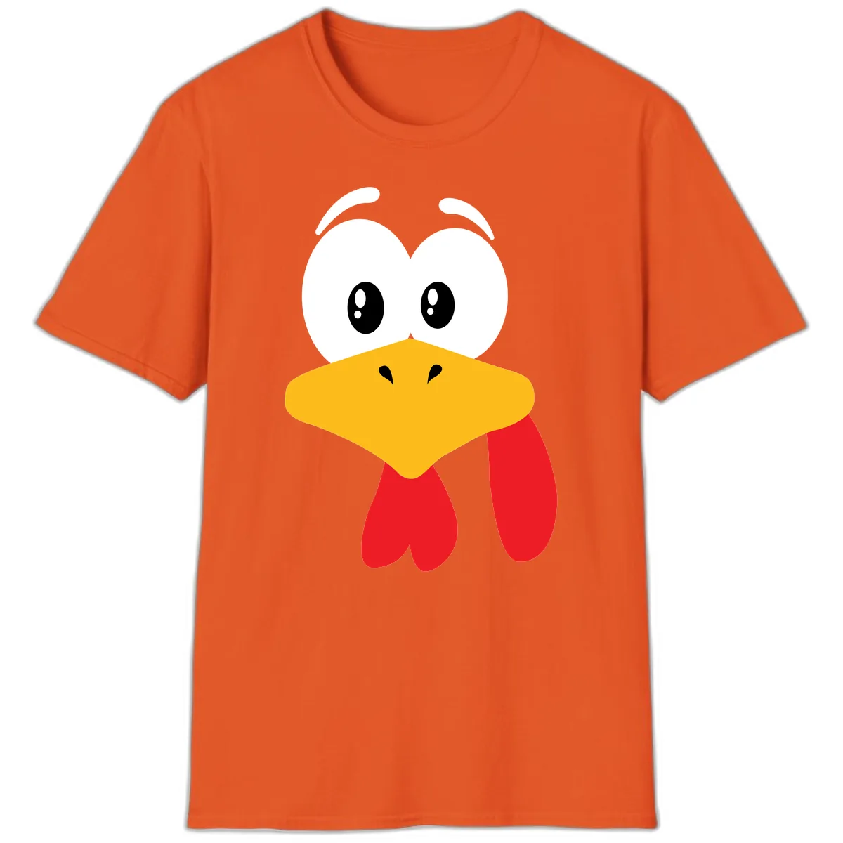 Funny Cartoon Turkey Face Design T-Shirt in Orange