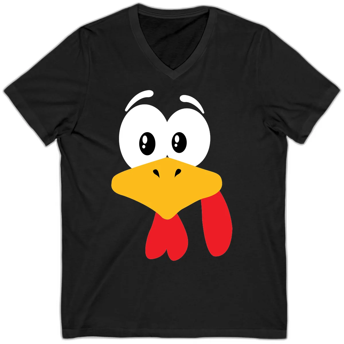 Funny Cartoon Turkey Face Design V-Neck in Black