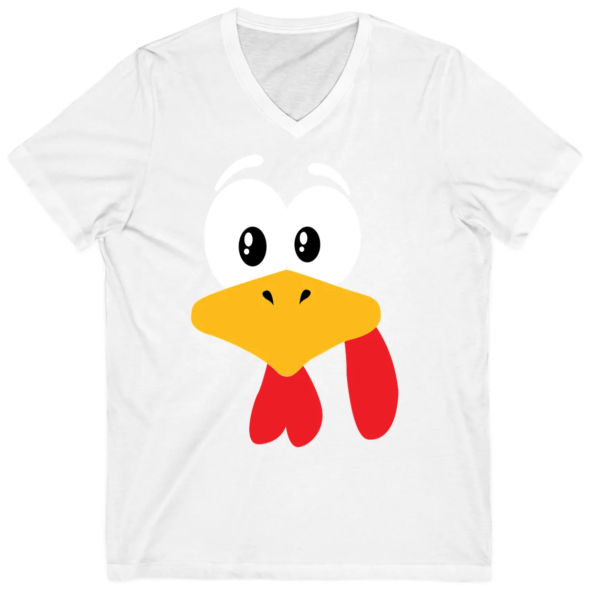 Funny Cartoon Turkey Face Design V-Neck in White