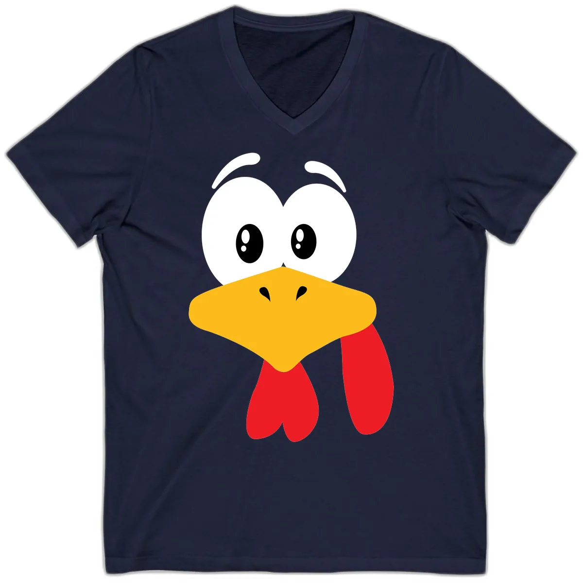 Funny Cartoon Turkey Face Design V-Neck in Navy