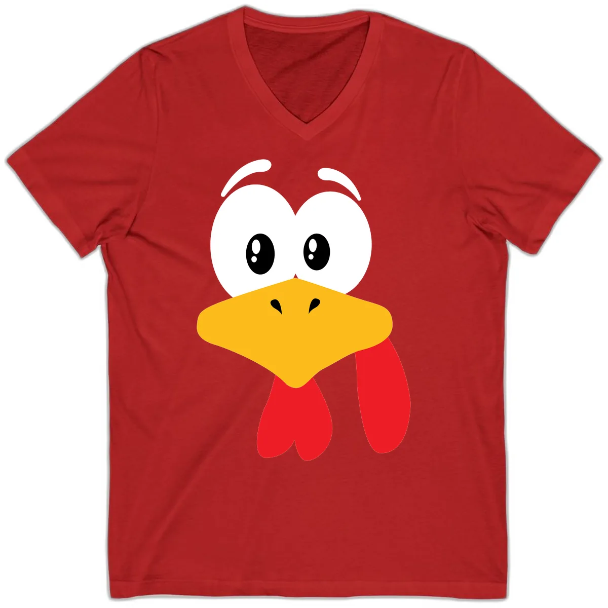 Funny Cartoon Turkey Face Design V-Neck in Red