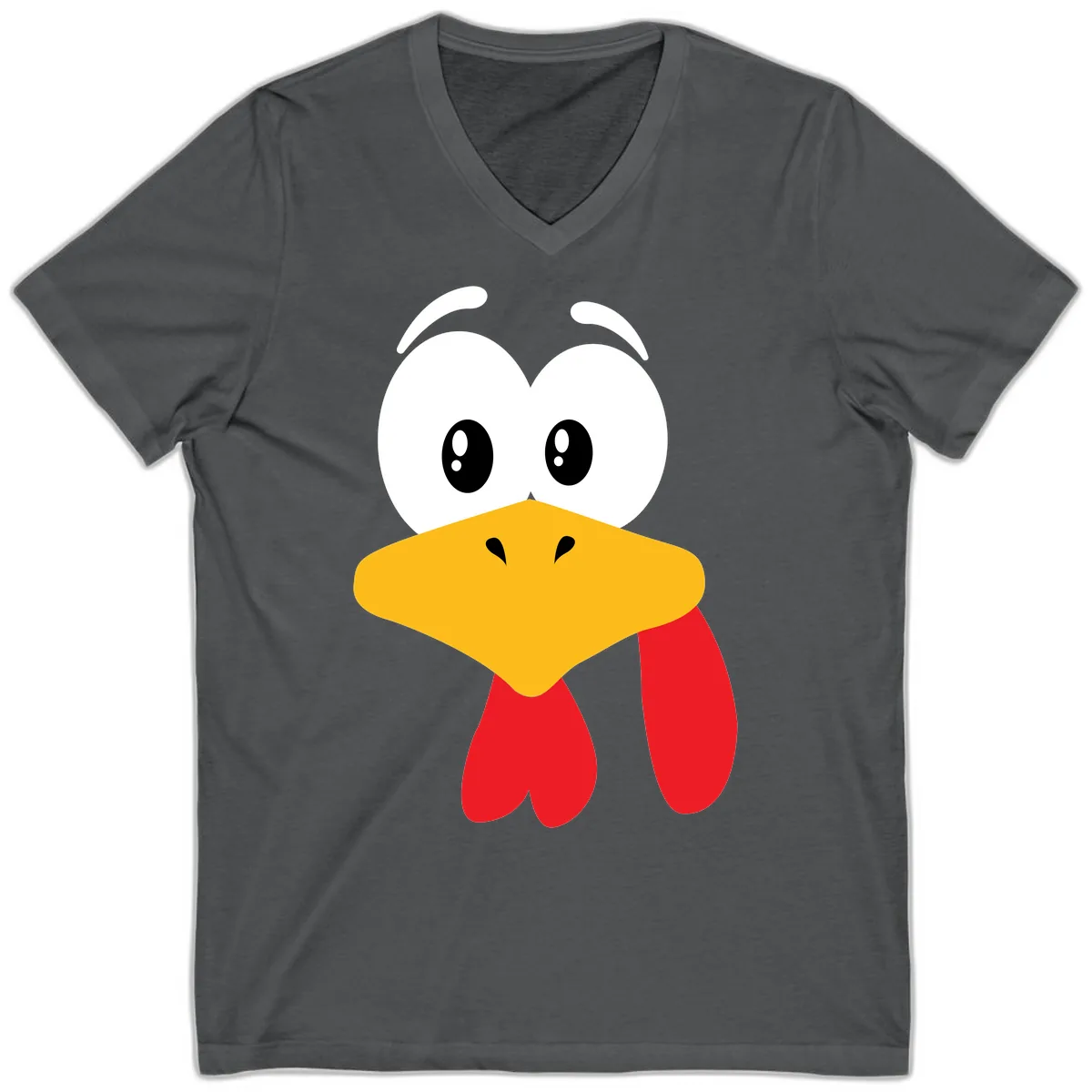 Funny Cartoon Turkey Face Design V-Neck in Asphalt