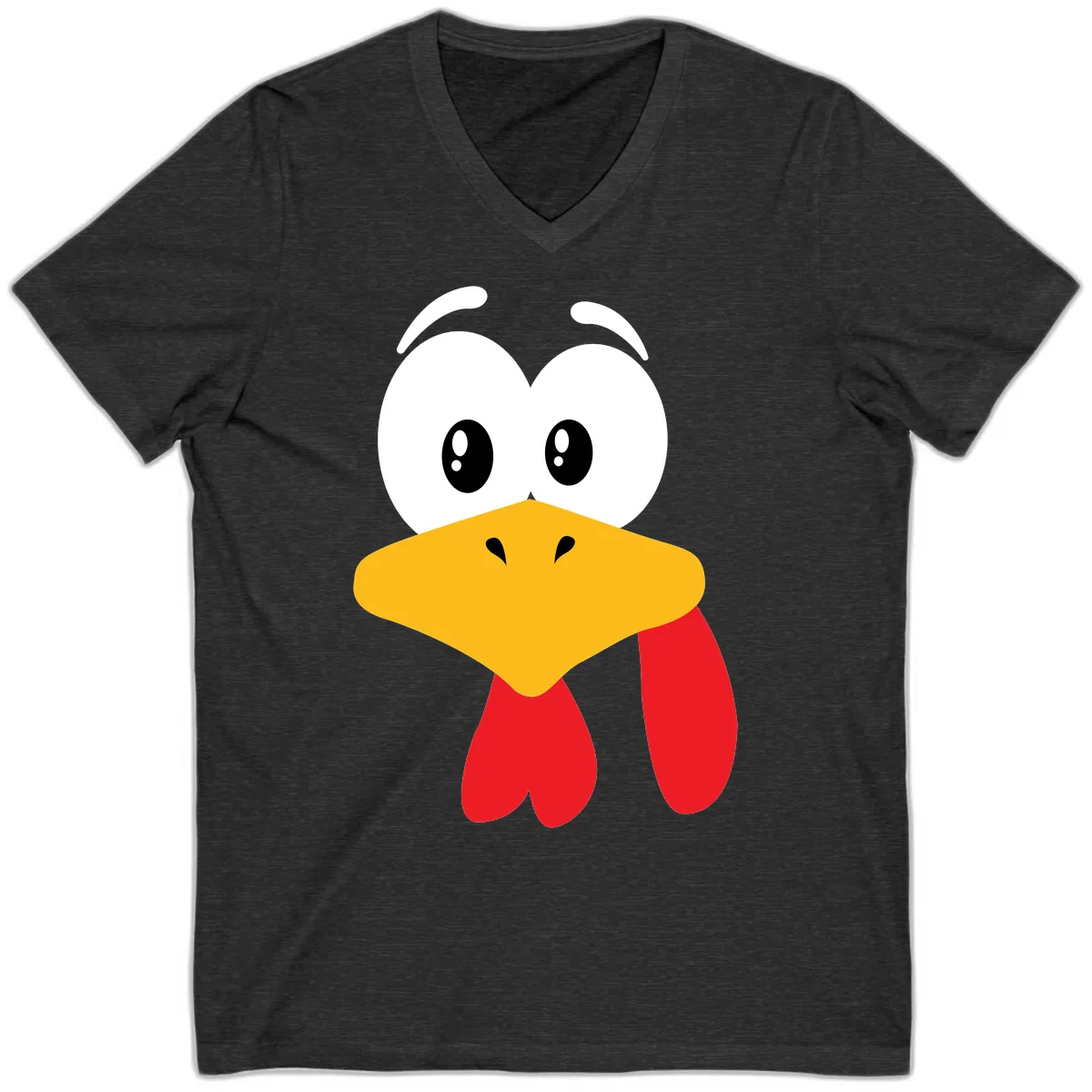 Funny Cartoon Turkey Face Design V-Neck in Dark Grey Heather