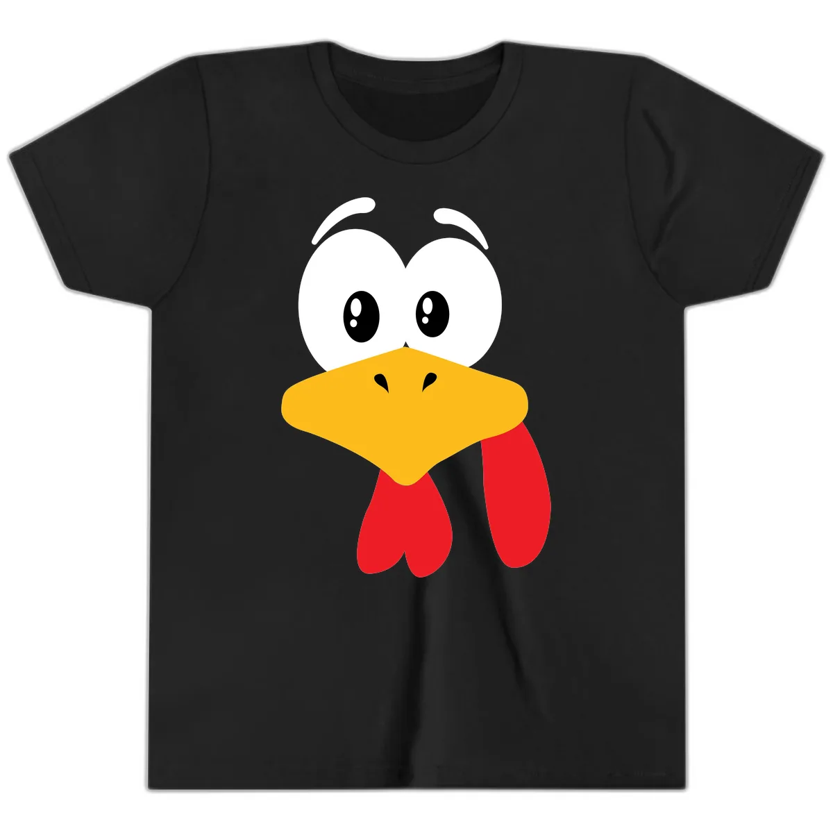 Funny Cartoon Turkey Face Design Youth T-Shirt in Black