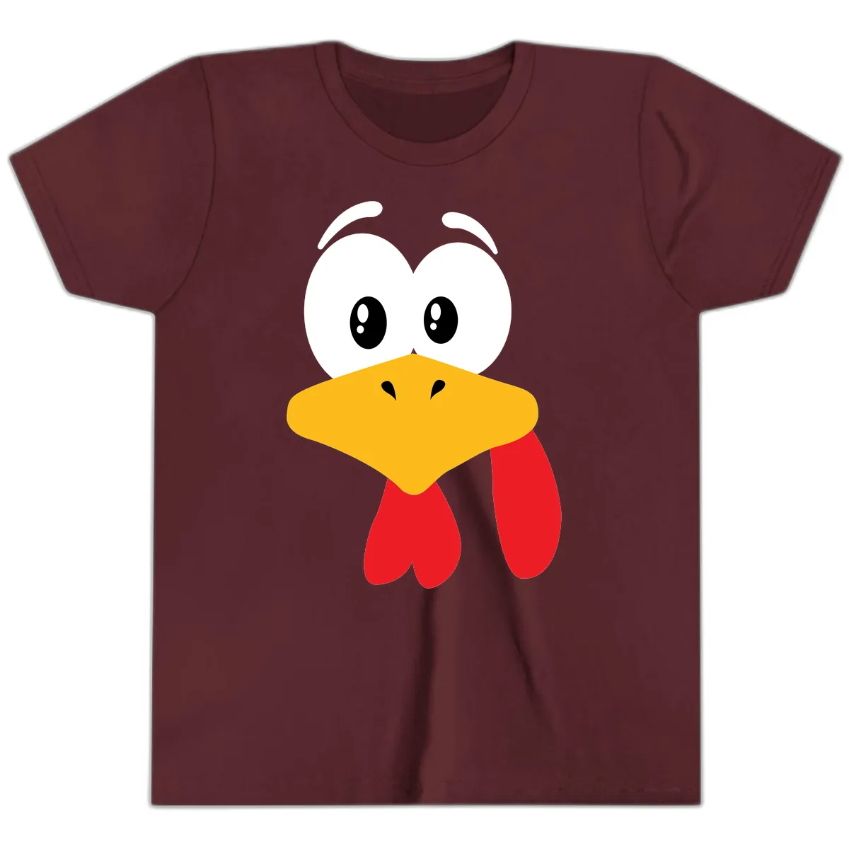 Funny Cartoon Turkey Face Design Youth T-Shirt in Maroon