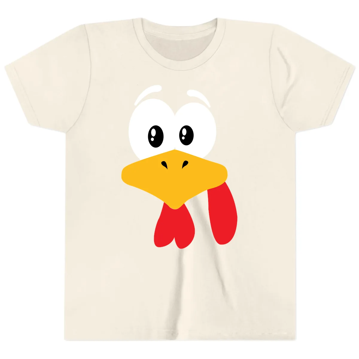 Funny Cartoon Turkey Face Design Youth T-Shirt in Natural