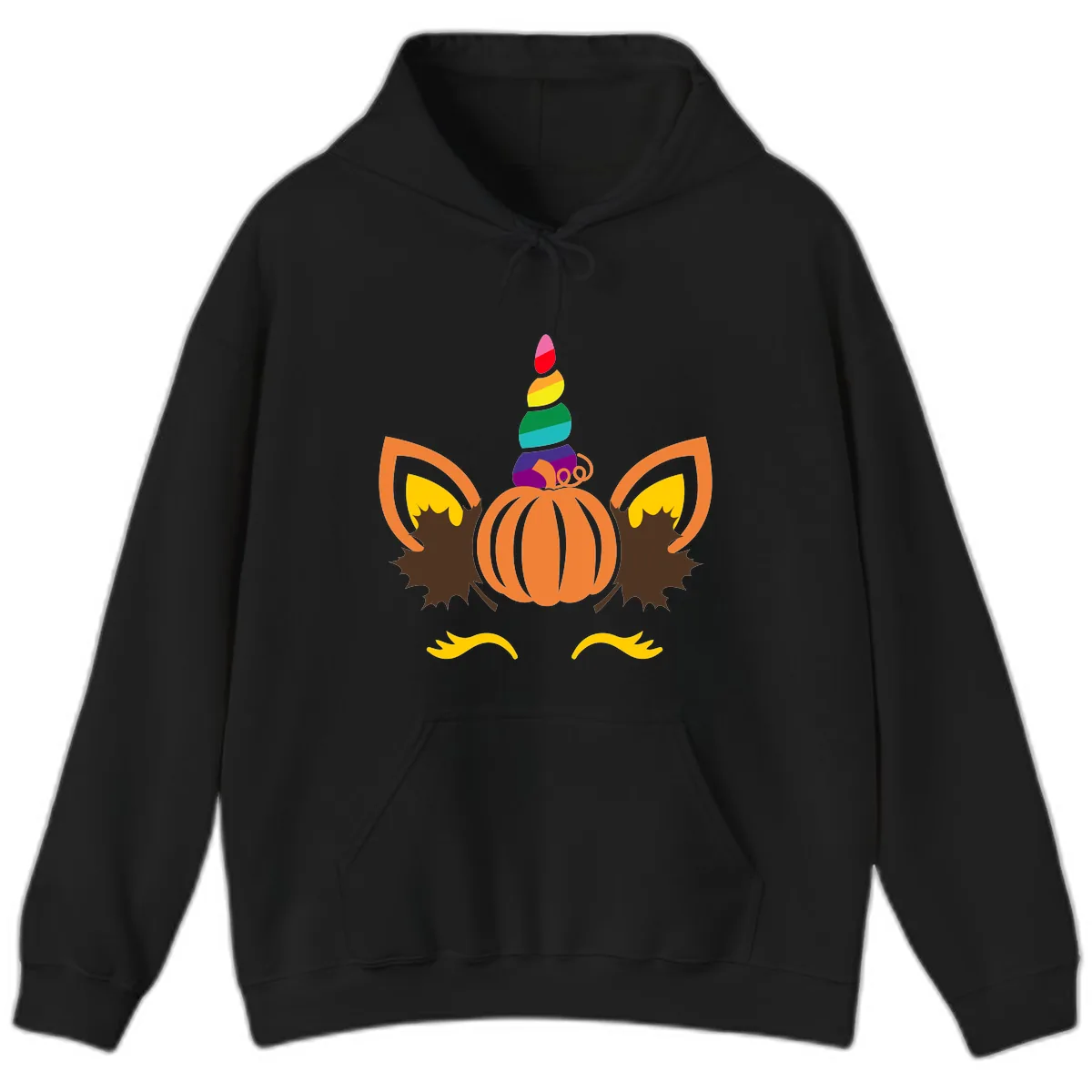 Unicorn Pumpkin Fall Halloween Design Hoodie in Black