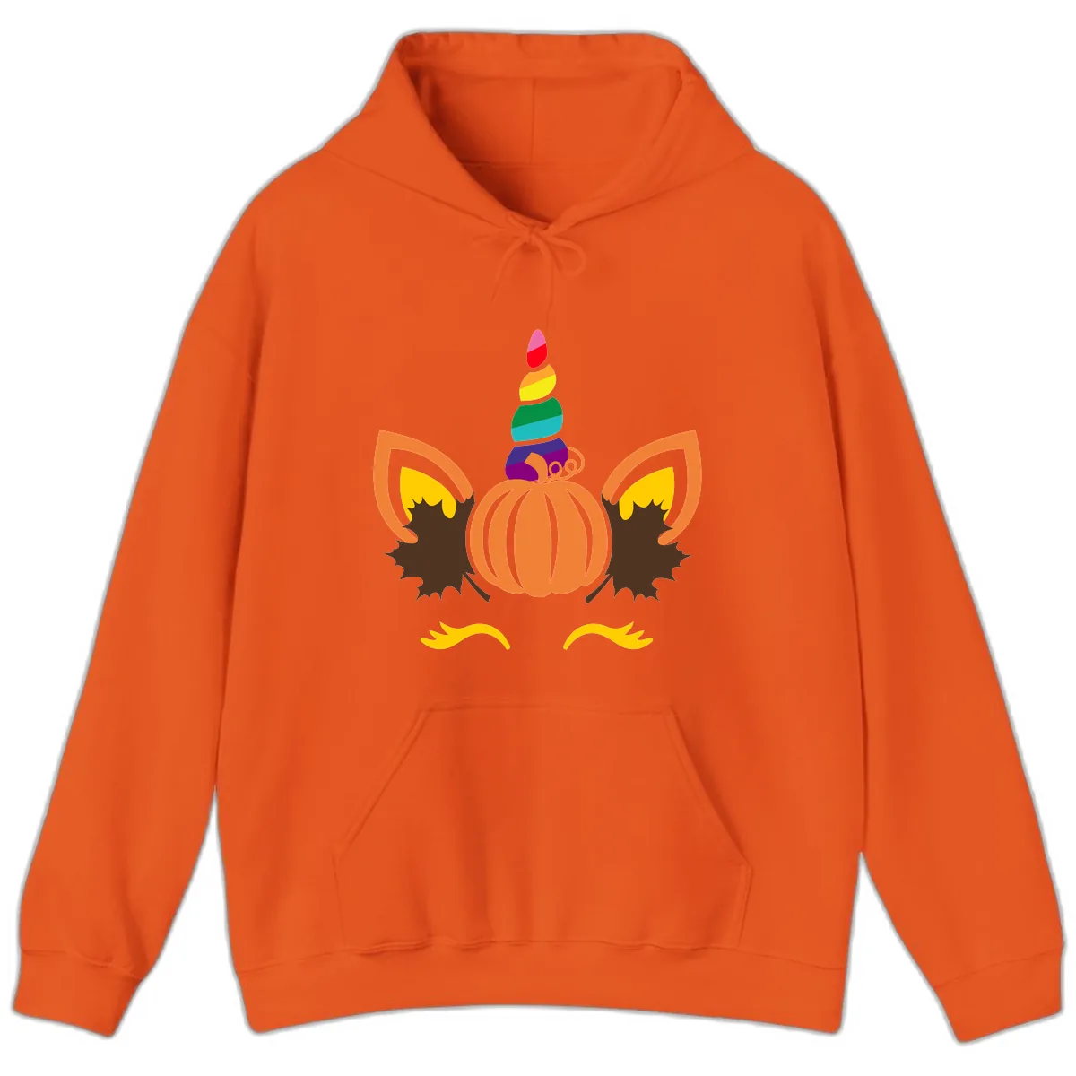 Unicorn Pumpkin Fall Halloween Design Hoodie in Orange