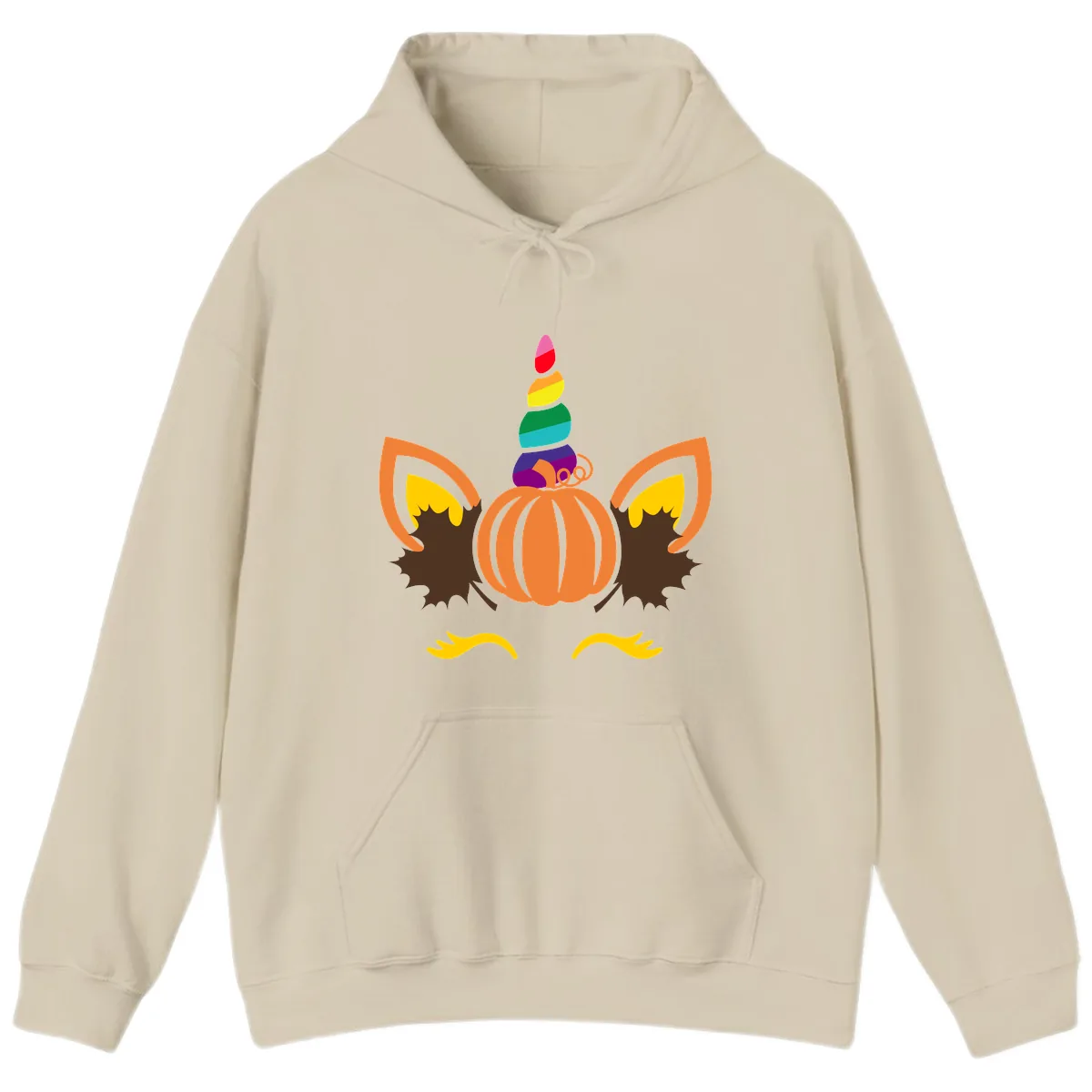 Unicorn Pumpkin Fall Halloween Design Hoodie in Sand