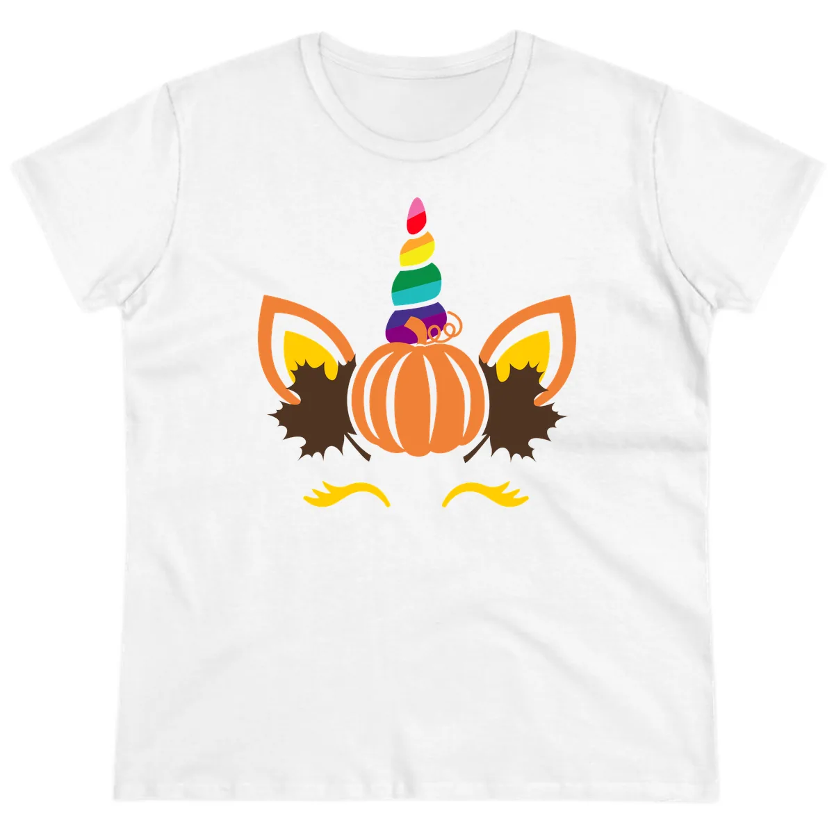 Unicorn Pumpkin Fall Halloween Design Ladies Tee in White