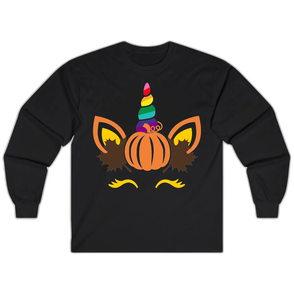 Unicorn Pumpkin Fall Halloween Design Long Sleeve in Black