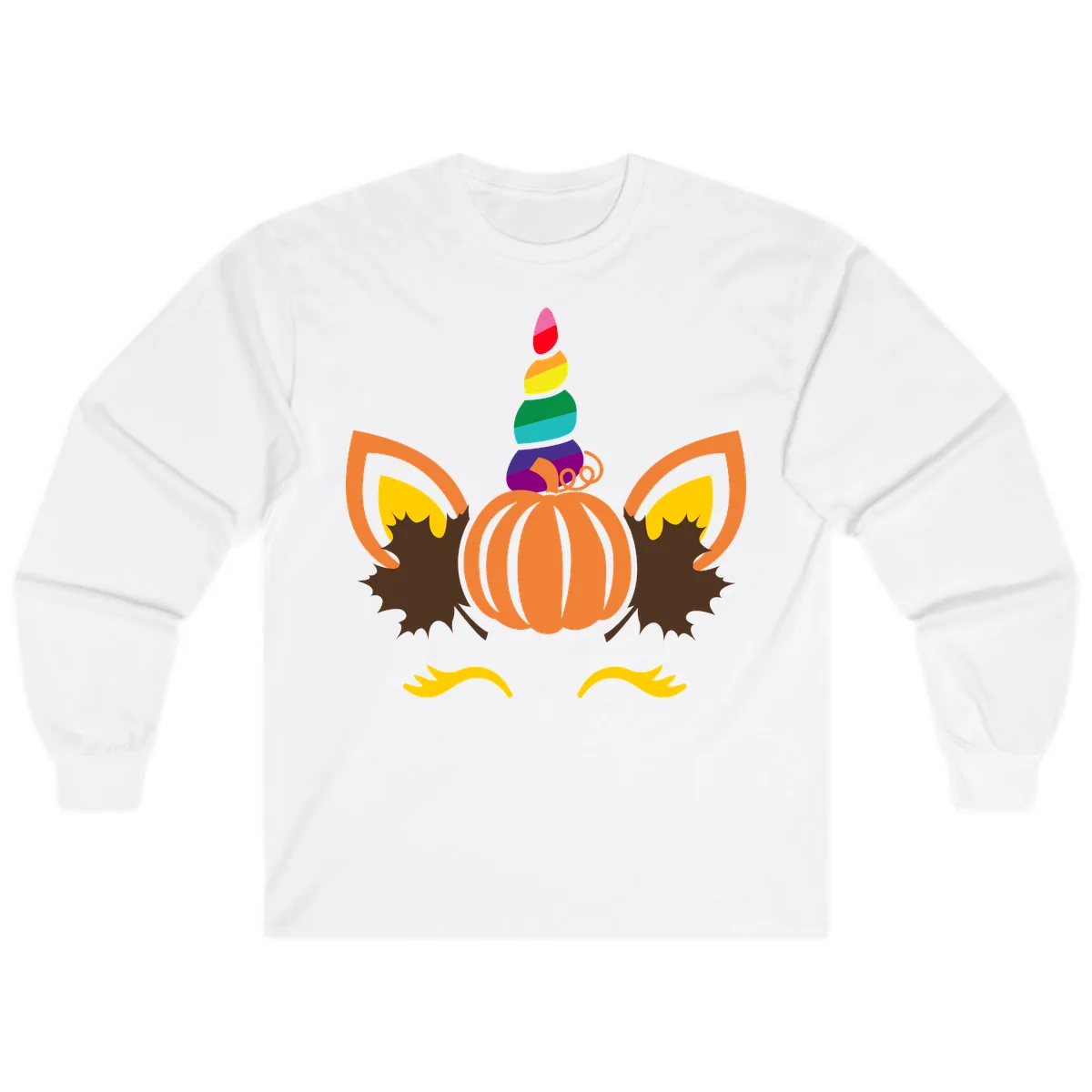 Unicorn Pumpkin Fall Halloween Design Long Sleeve in White