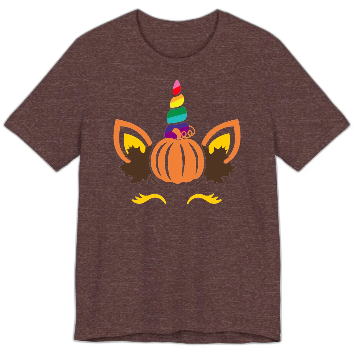 Unicorn Pumpkin Fall Halloween Design Premium T-Shirt in Heather Maroon