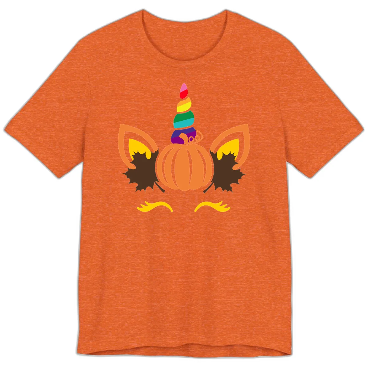 Unicorn Pumpkin Fall Halloween Design Premium T-Shirt in Heather Orange