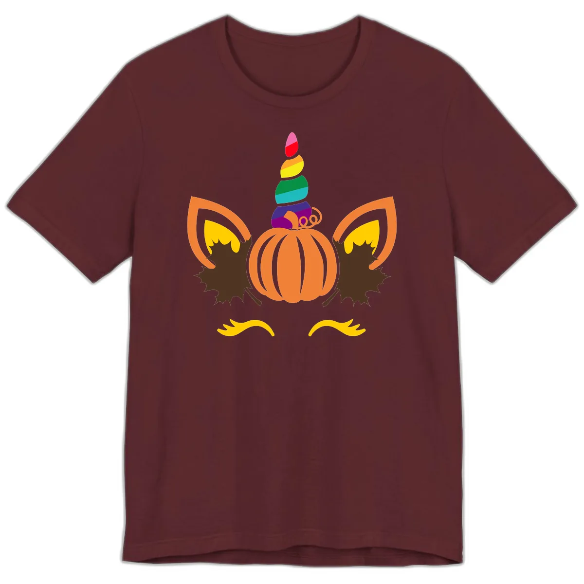 Unicorn Pumpkin Fall Halloween Design Premium T-Shirt in Maroon