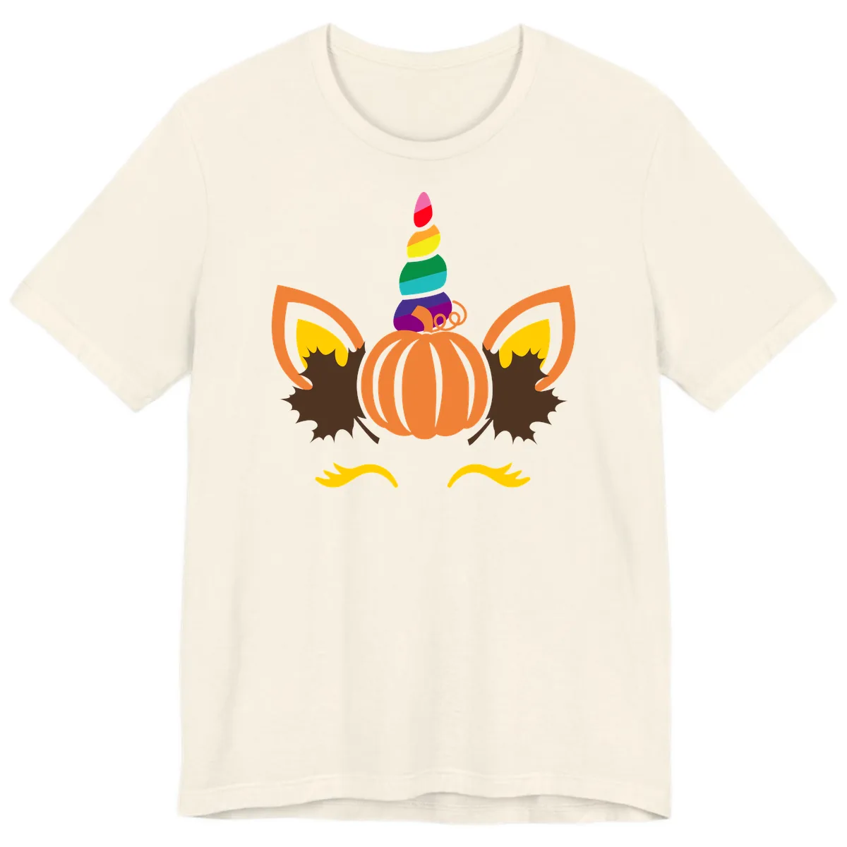 Unicorn Pumpkin Fall Halloween Design Premium T-Shirt in Natural