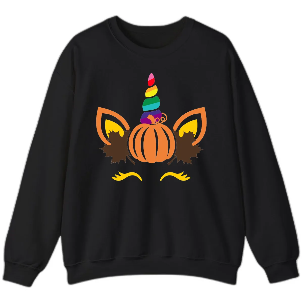 Unicorn Pumpkin Fall Halloween Design Sweatshirt in Black