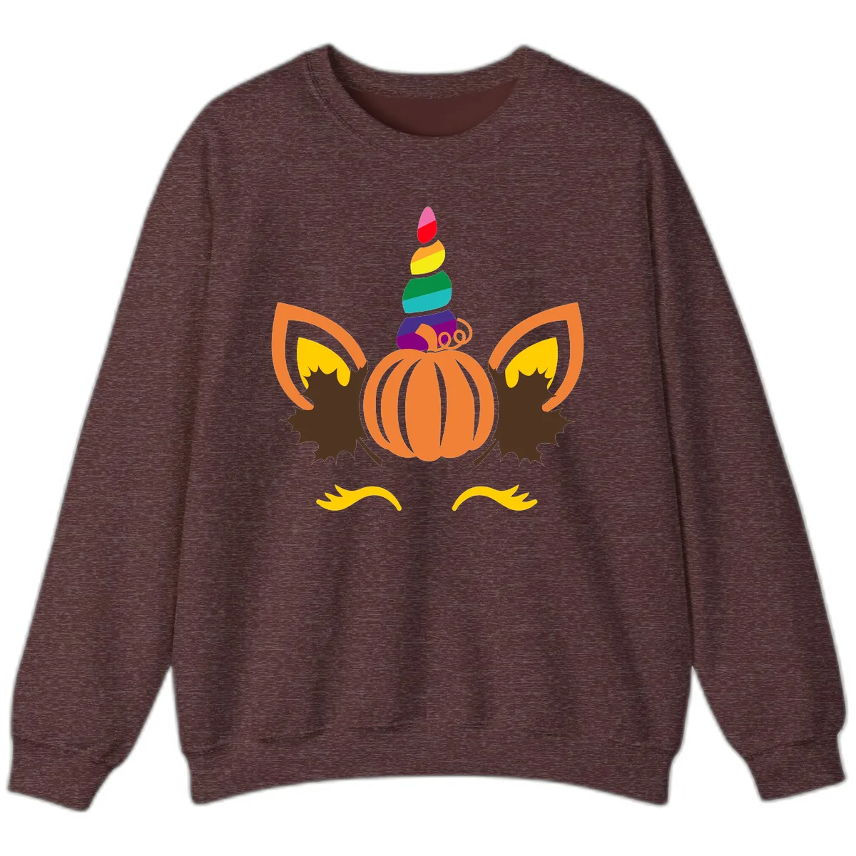 Unicorn Pumpkin Fall Halloween Design Sweatshirt in Heather Sport Dark Maroon