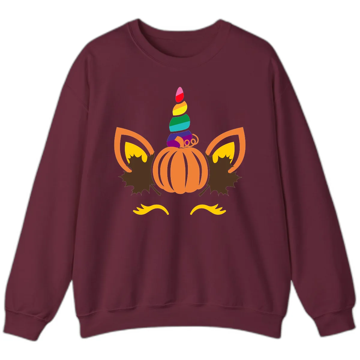 Unicorn Pumpkin Fall Halloween Design Sweatshirt in Maroon