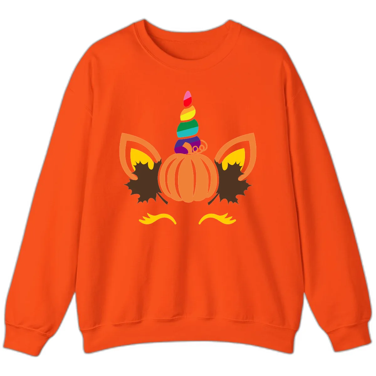Unicorn Pumpkin Fall Halloween Design Sweatshirt in Orange
