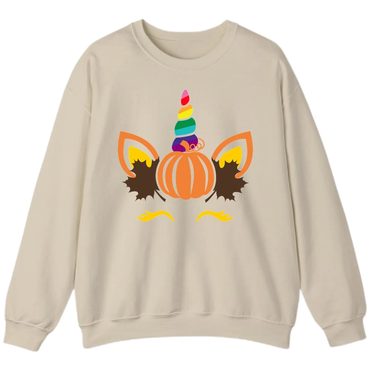 Unicorn Pumpkin Fall Halloween Design Sweatshirt in Sand