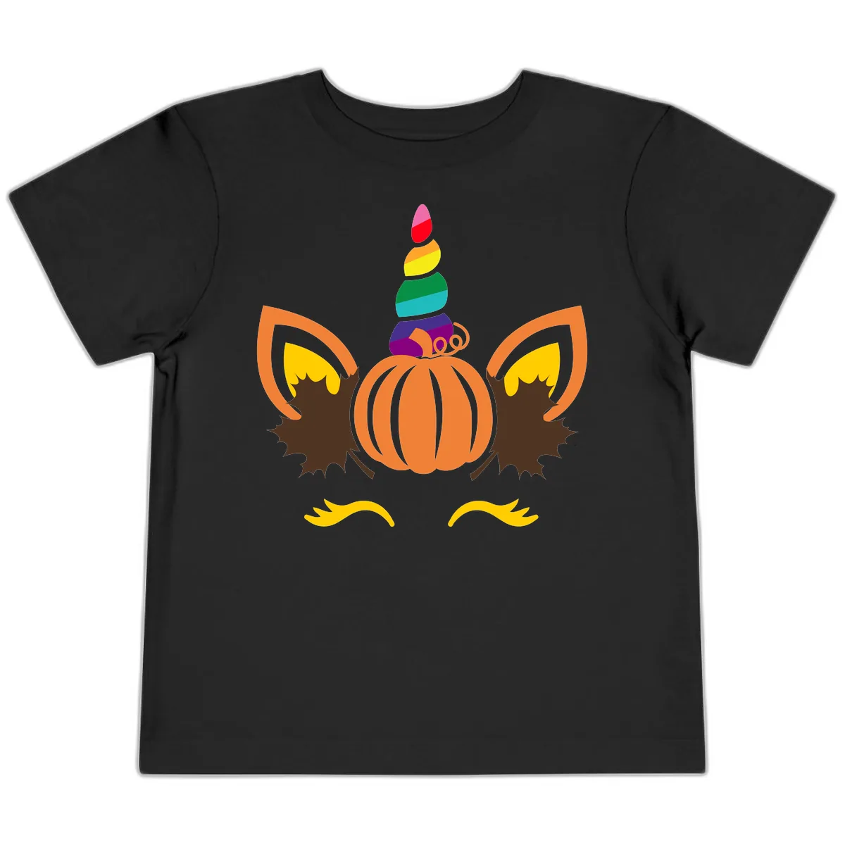 Unicorn Pumpkin Fall Halloween Design Toddler T-Shirt in Black