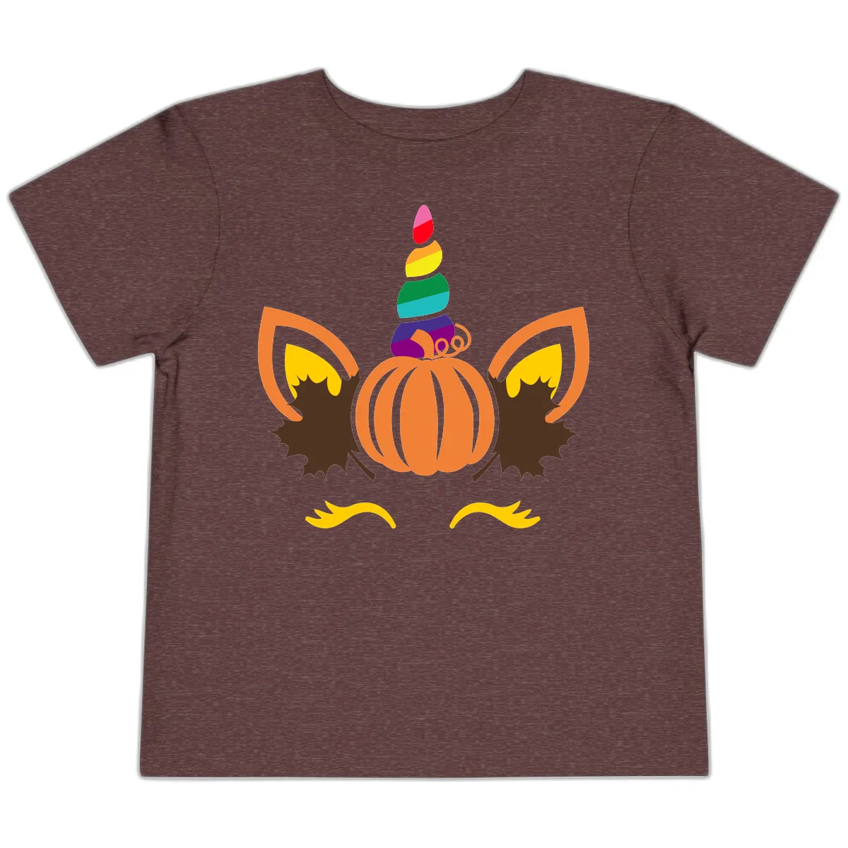 Unicorn Pumpkin Fall Halloween Design Toddler T-Shirt in Heather Maroon