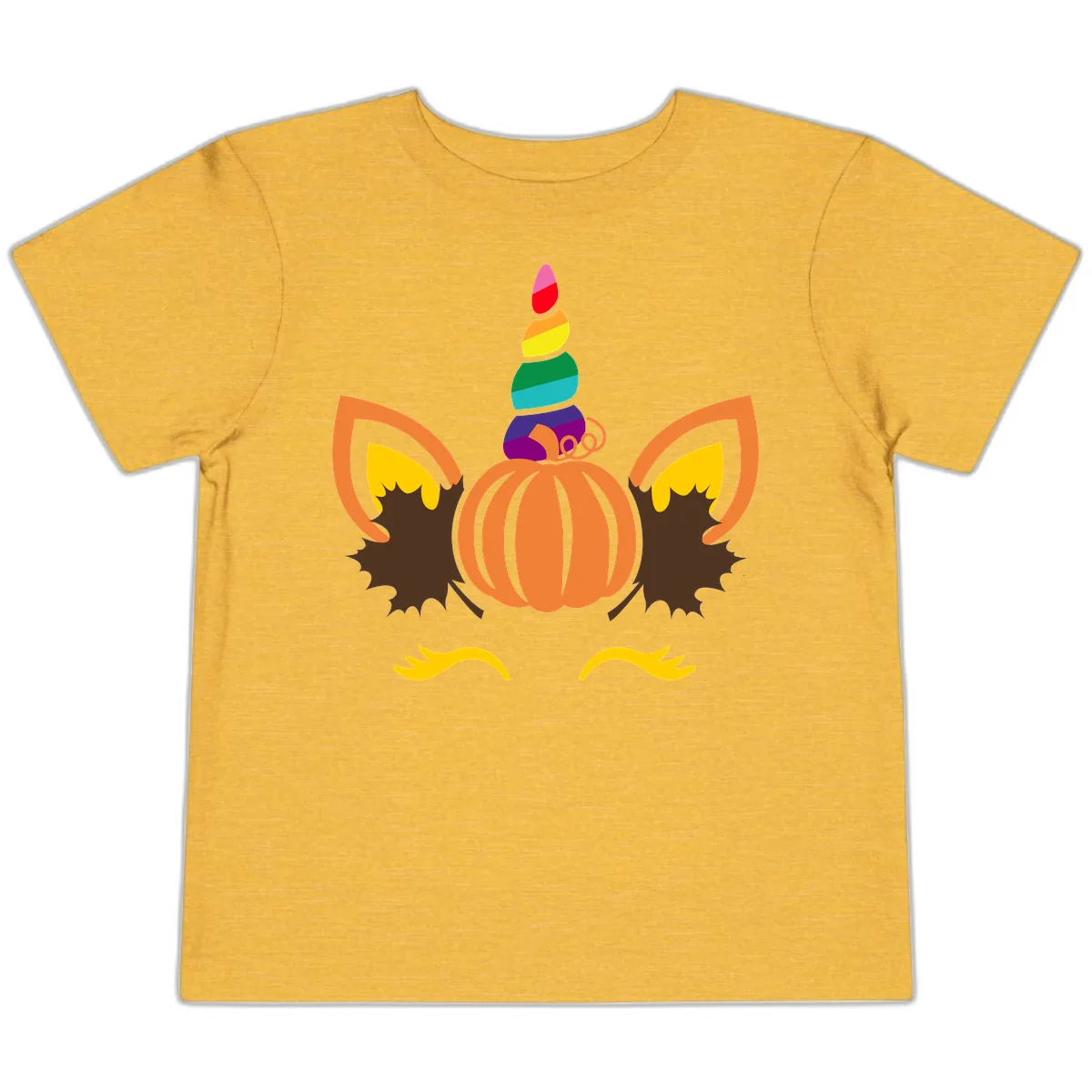 Unicorn Pumpkin Fall Halloween Design Toddler T-Shirt in Heather Yellow Gold