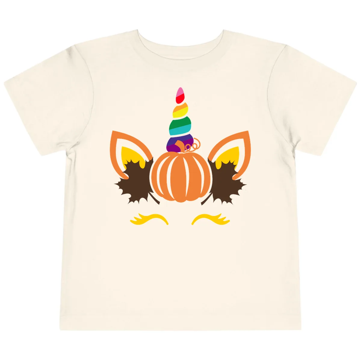 Unicorn Pumpkin Fall Halloween Design Toddler T-Shirt in Natural