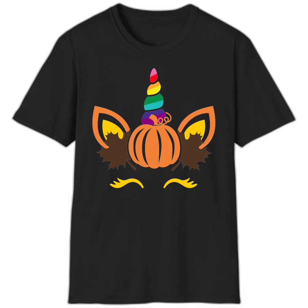 Unicorn Pumpkin Fall Halloween Design T-Shirt in Black