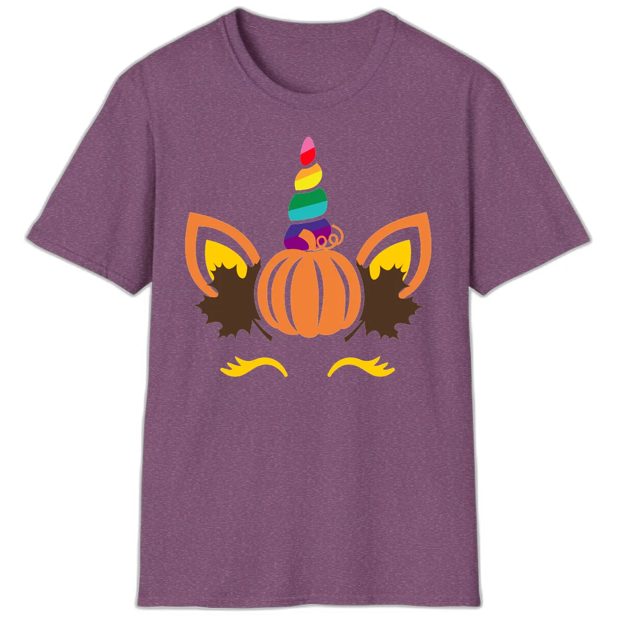 Unicorn Pumpkin Fall Halloween Design T-Shirt in Heather Maroon