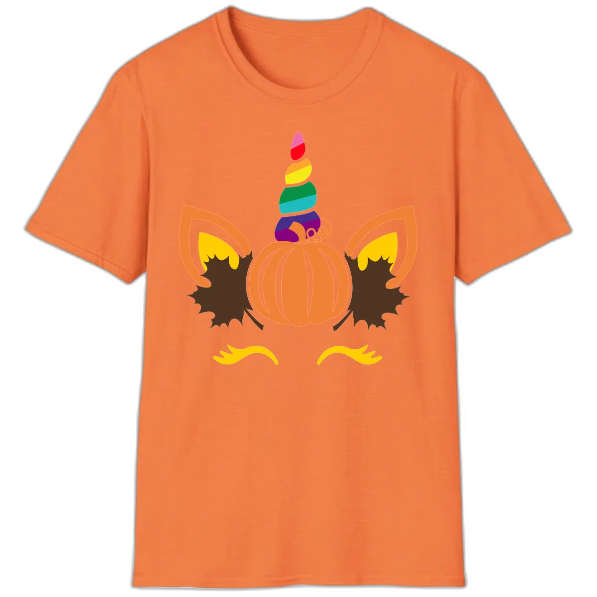 Unicorn Pumpkin Fall Halloween Design T-Shirt in Heather Orange