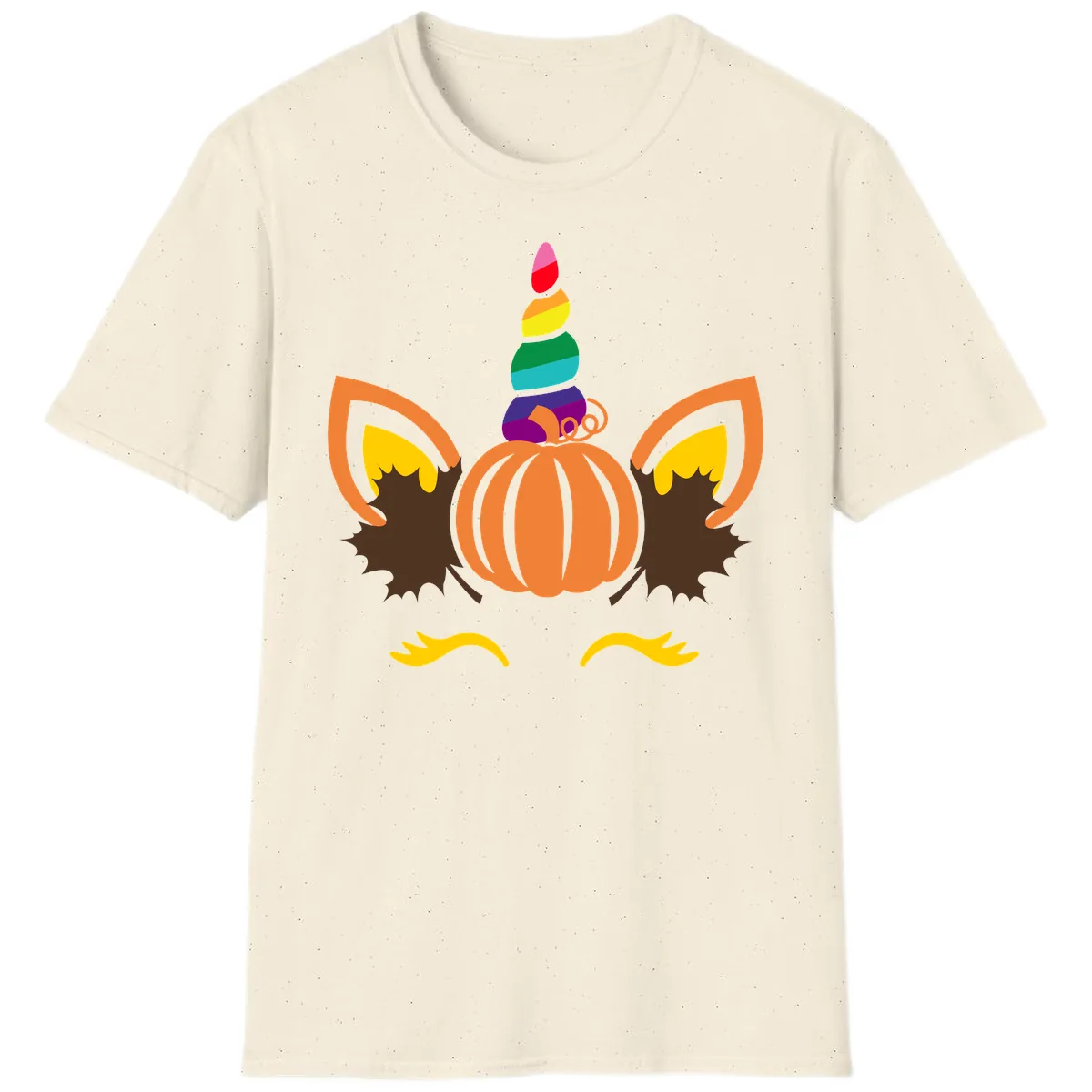 Unicorn Pumpkin Fall Halloween Design T-Shirt in Natural