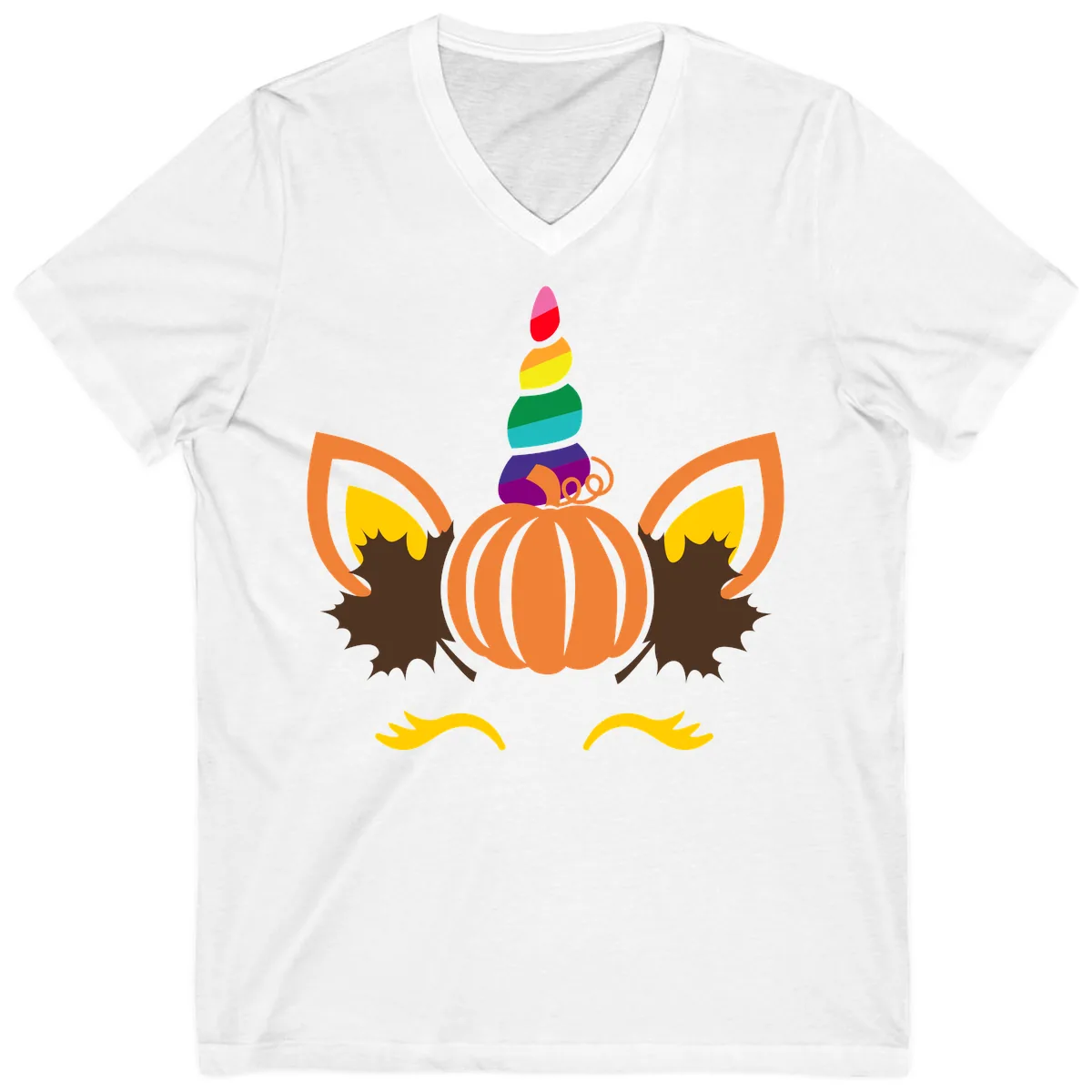 Unicorn Pumpkin Fall Halloween Design V-Neck in White