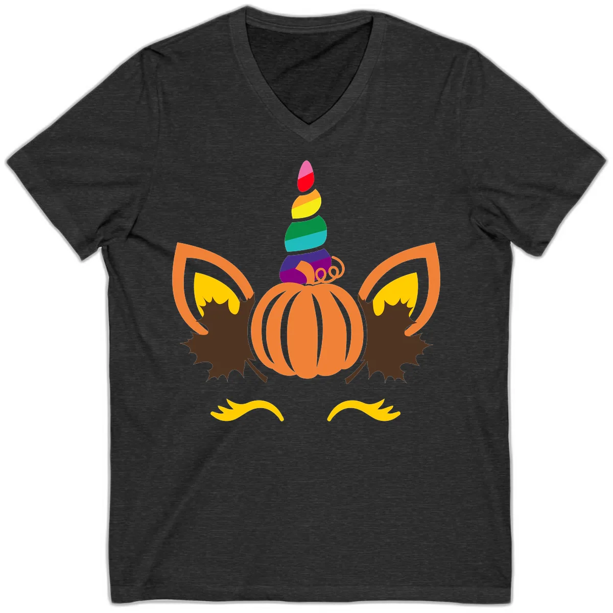 Unicorn Pumpkin Fall Halloween Design V-Neck in Dark Grey Heather