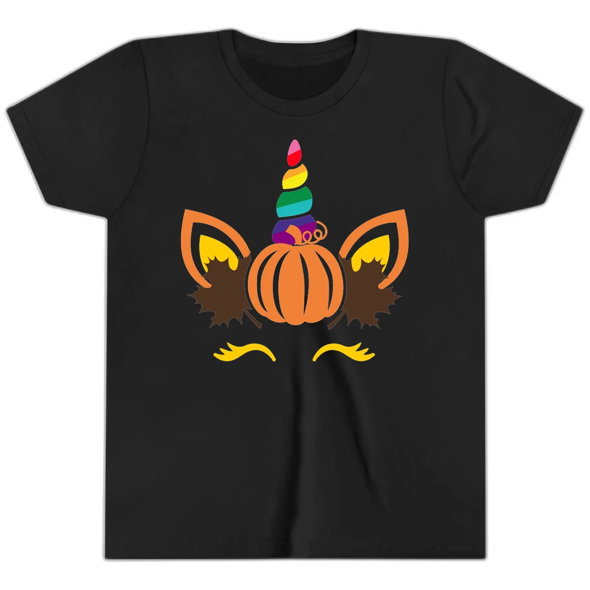 Unicorn Pumpkin Fall Halloween Design Youth T-Shirt in Black