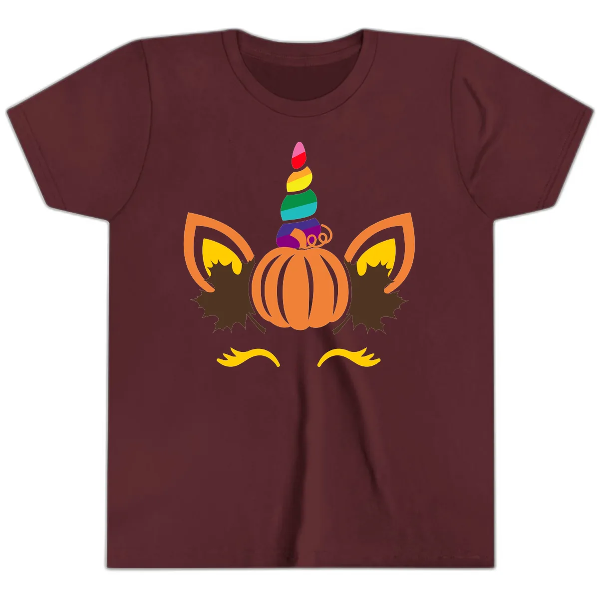 Unicorn Pumpkin Fall Halloween Design Youth T-Shirt in Maroon
