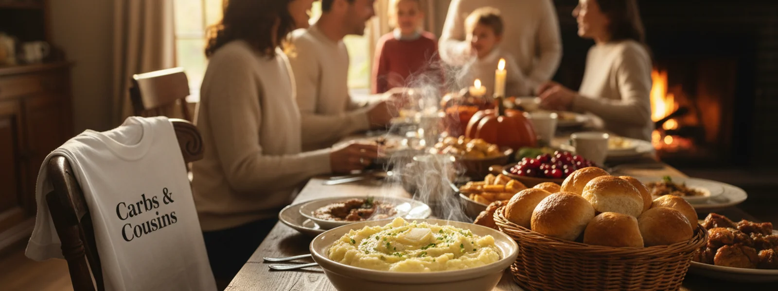 'Carbs and Cousins' Shirt: A Friendsgiving Anthem for Food & Family - Thanksgiving Shirts