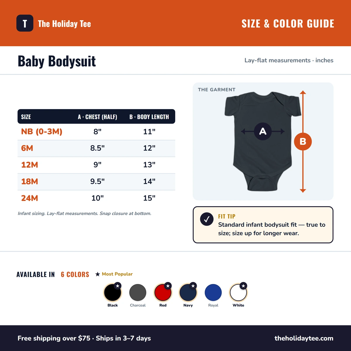 Baby Onesie size & color guide